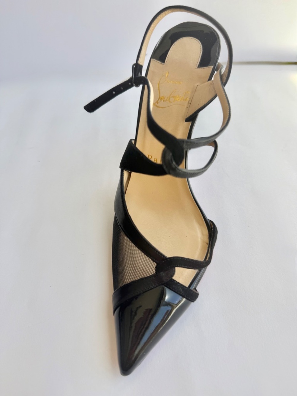 Christian Louboutin Mesh Patent Leather Heels Size 6 Black - Picture 4 of 8